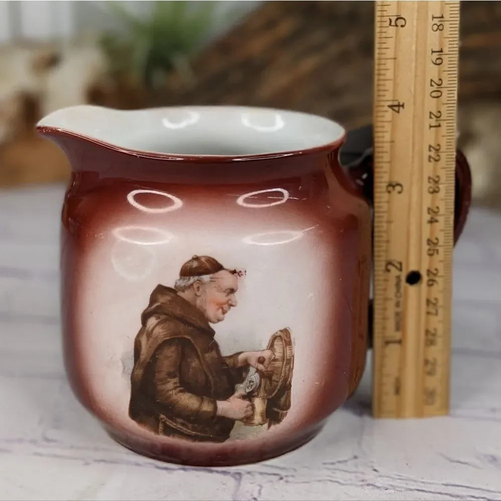 Vintage Creamer Pitcher w/ Monk Pouring a Stein of Beer - Made in Germany